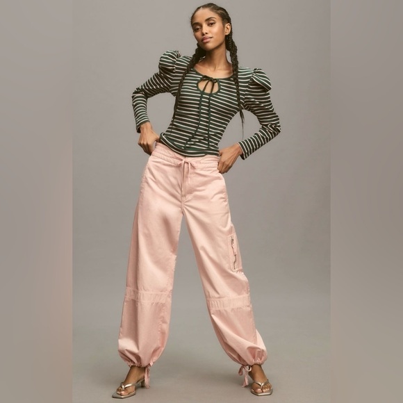 NWT Anthropologie Porridge Puff-Sleeve Tie-Front Top in Green, XXS - Picture 11 of 12